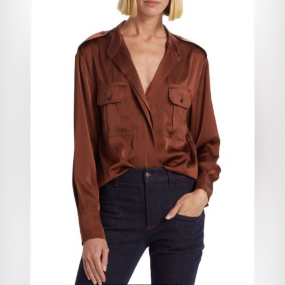 A.L.C. Oakley Rust Satin Blouse size 6